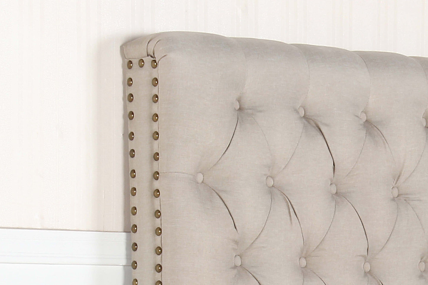 Bed Head Double Size French Provincial Headboard Upholsterd Fabric Beige - Cosy Abode