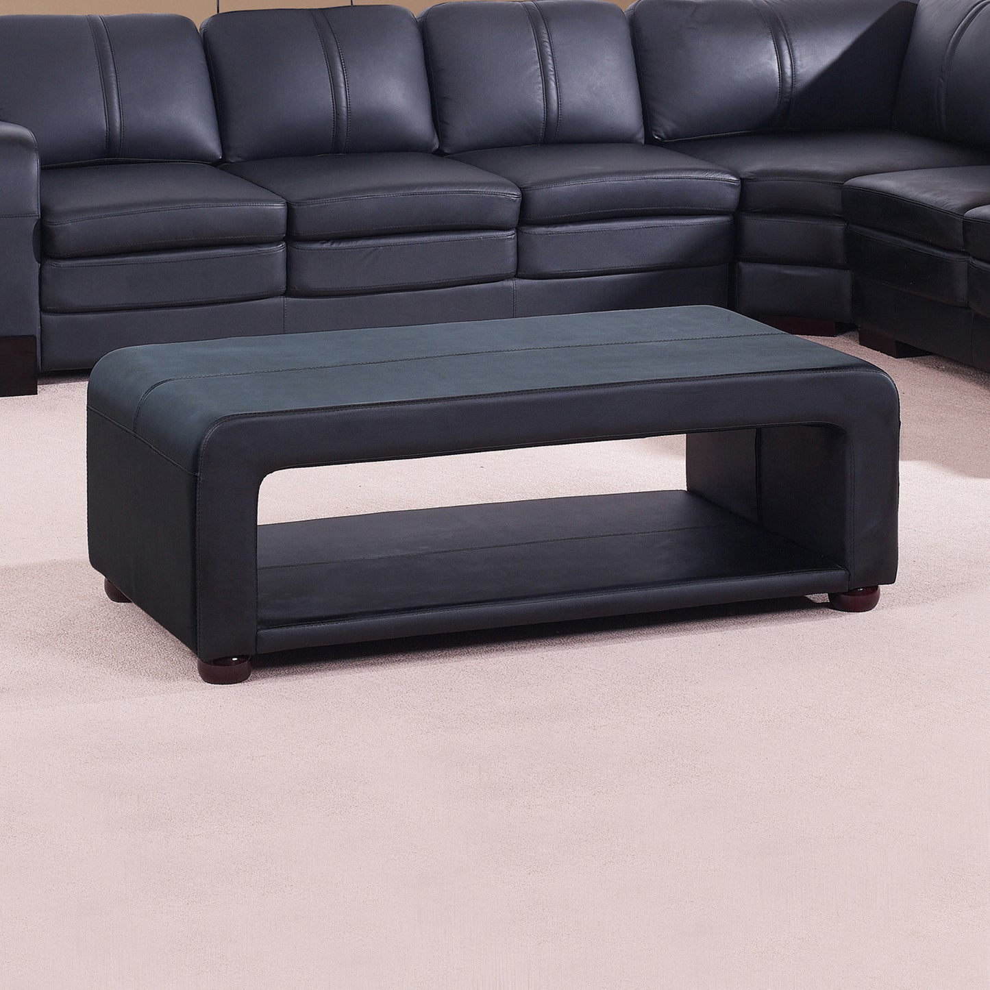 Coffee Table Upholstered PU Leather in Black Colour with open storage - Cosy Abode