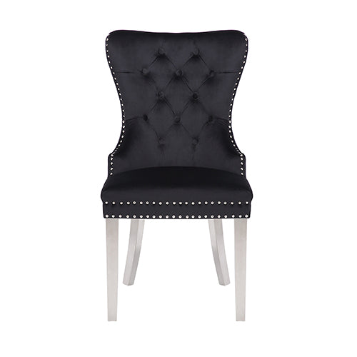 Victoria 2X Dining Chair Black Velvet & STAINLESS STEEL Legs - Cosy Abode