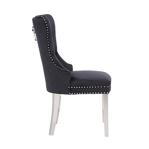 Victoria 2X Dining Chair Black Velvet & STAINLESS STEEL Legs - Cosy Abode
