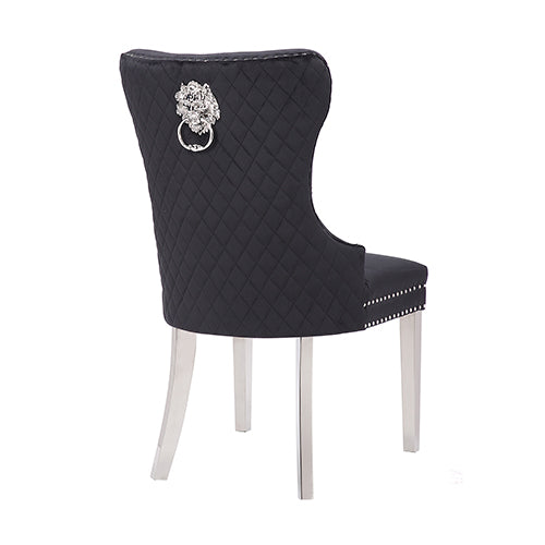 Victoria 2X Dining Chair Black Velvet & STAINLESS STEEL Legs - Cosy Abode
