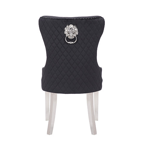 Victoria 2X Dining Chair Black Velvet & STAINLESS STEEL Legs - Cosy Abode