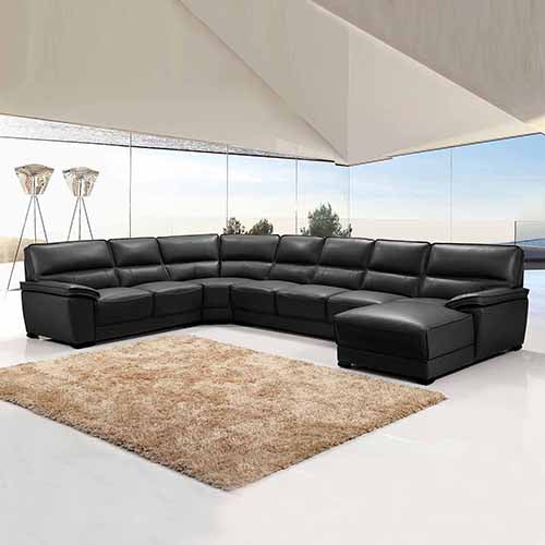 Lounge Set Luxurious 7 Seater Bonded Leather Corner Sofa Living Room Couch in Black with Chaise - Cosy Abode