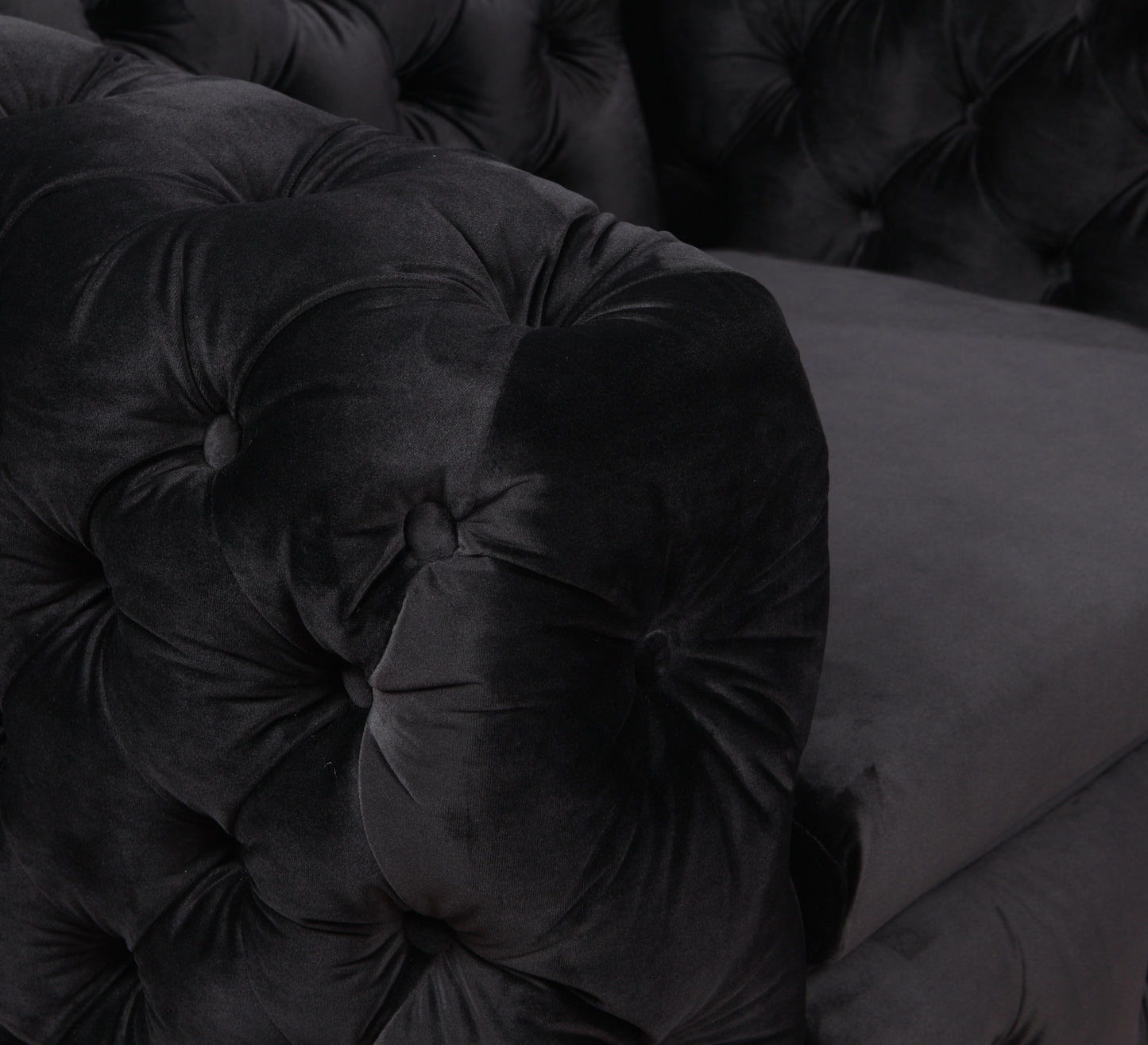 Single Seater Black Sofa Classic Armchair Button Tufted in Velvet Fabric with Metal Legs - Cosy Abode