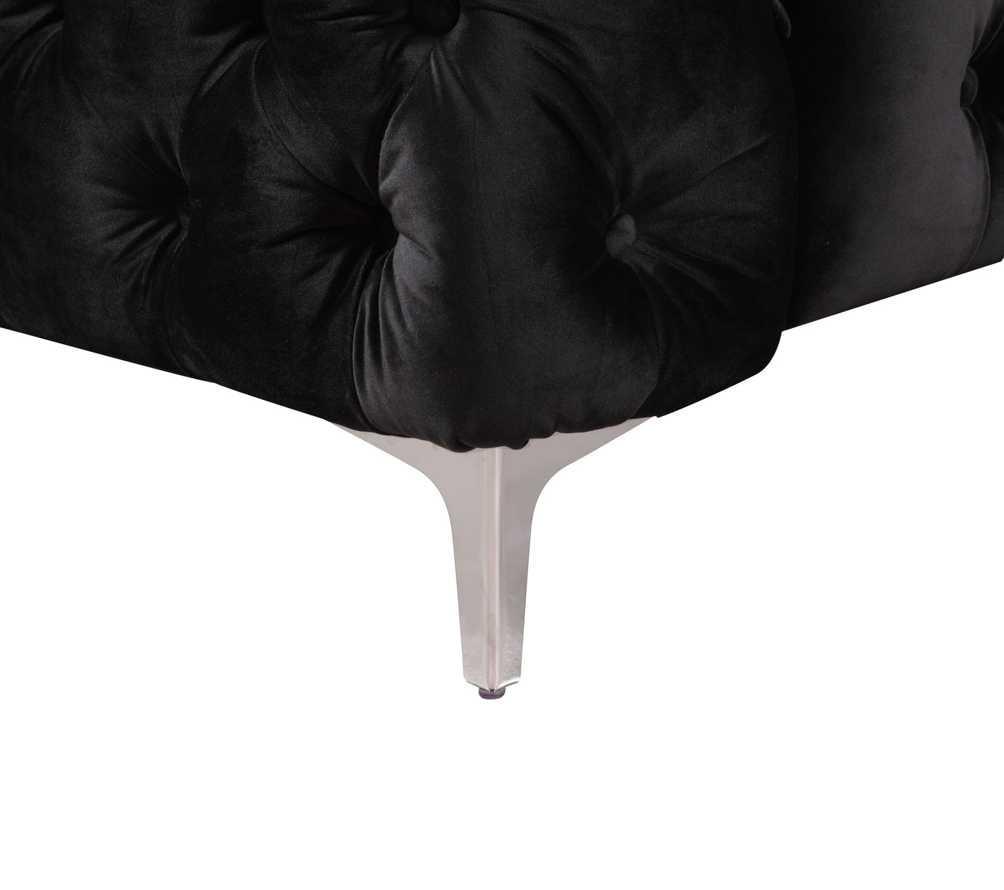 Single Seater Black Sofa Classic Armchair Button Tufted in Velvet Fabric with Metal Legs - Cosy Abode