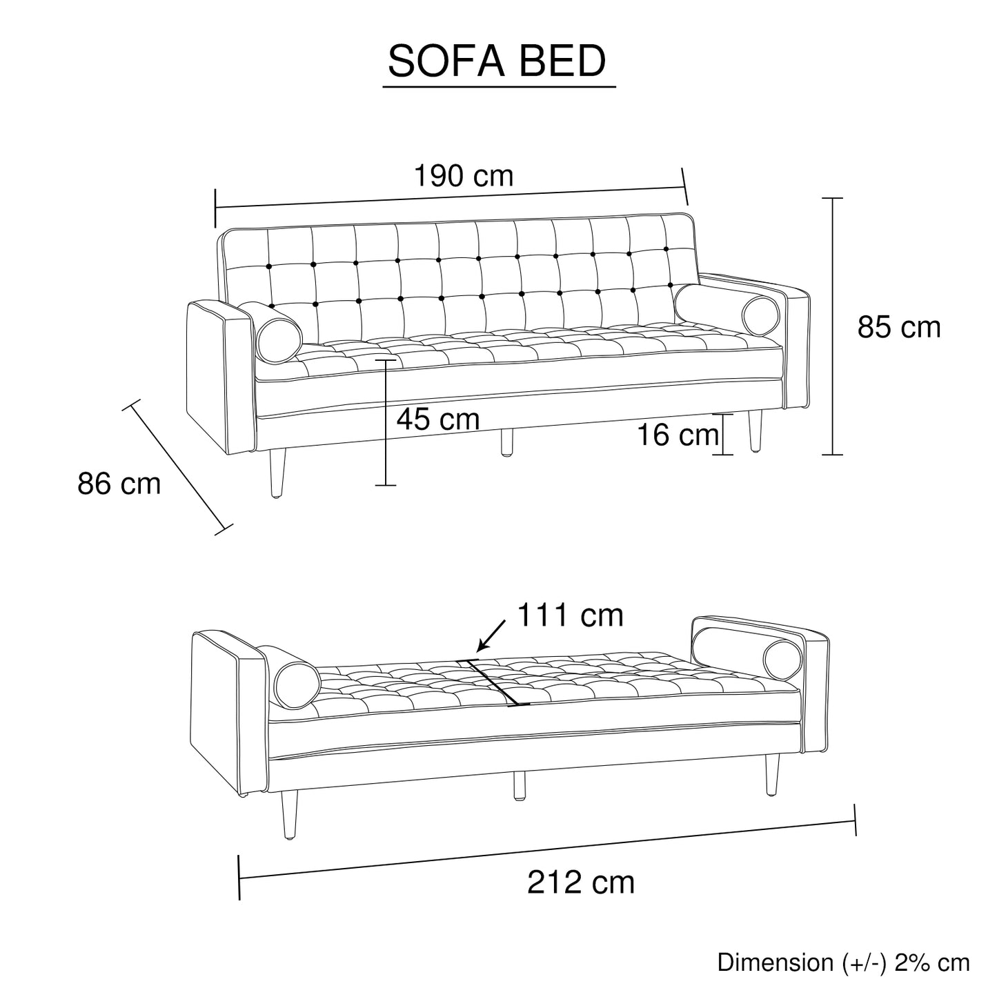 Sofa Bed 3 Seater Button Tufted Lounge Set for Living Room Couch in Velvet Black Colour - Cosy Abode