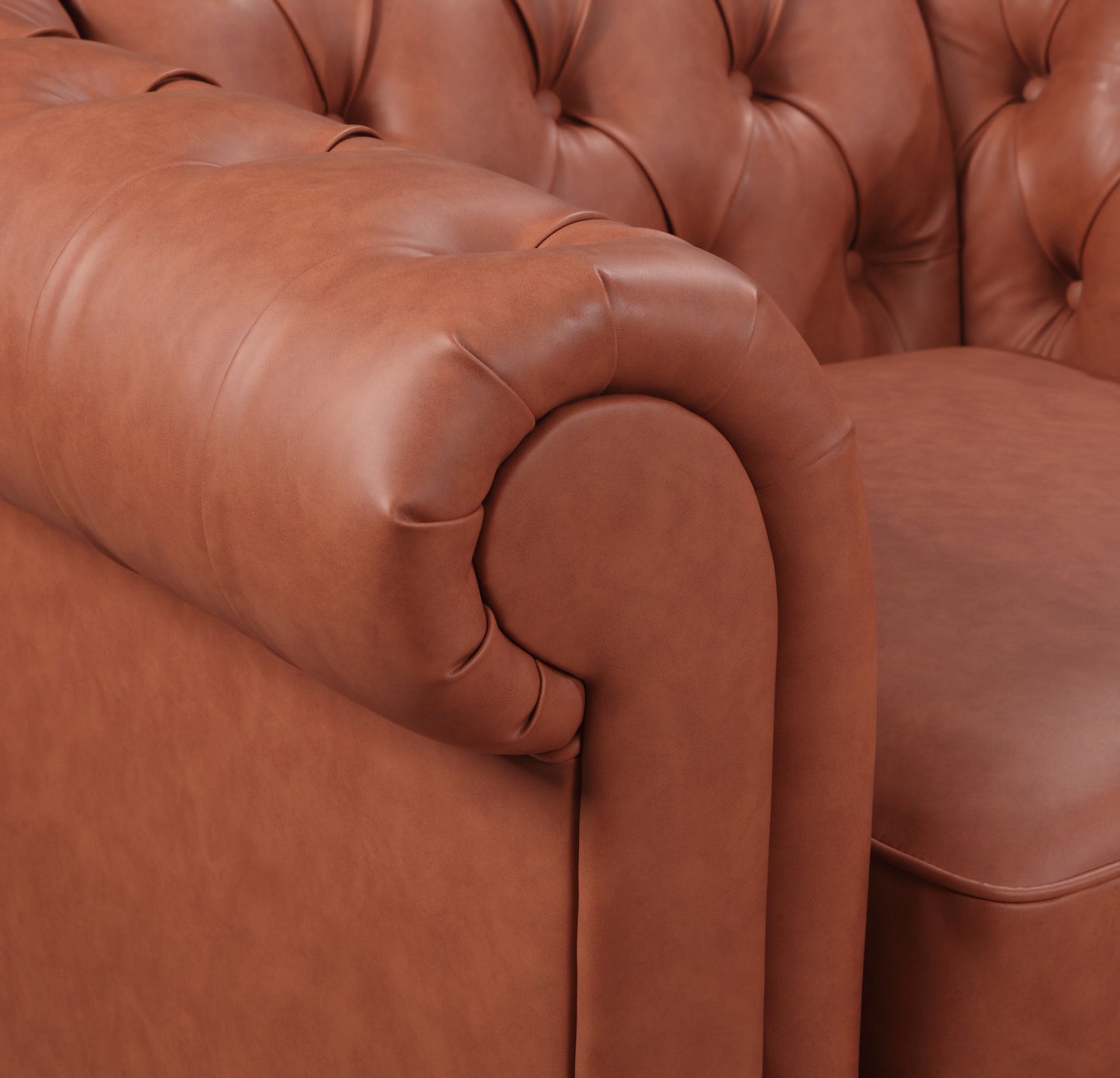Single Seater Brown Sofa Armchair for Lounge Chesterfireld Style Button Tufted in Faux Leather - Cosy Abode