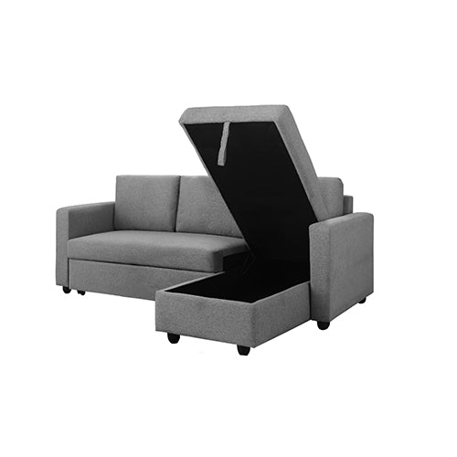 Murry 2 Seater Sofa Bed With Pull Out Storage Corner Lounge Set In Grey With Chaise - Cosy Abode