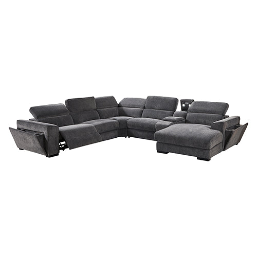 Grey Colour Corner Sofa Chaise Premium Fabric Electric Recliner With Manual Headrest Cup-Holder Charging Point Lighting - Cosy Abode