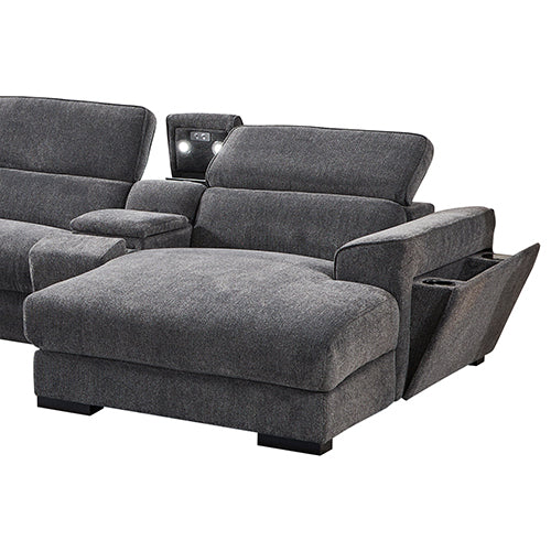 Grey Colour Corner Sofa Chaise Premium Fabric Electric Recliner With Manual Headrest Cup-Holder Charging Point Lighting - Cosy Abode