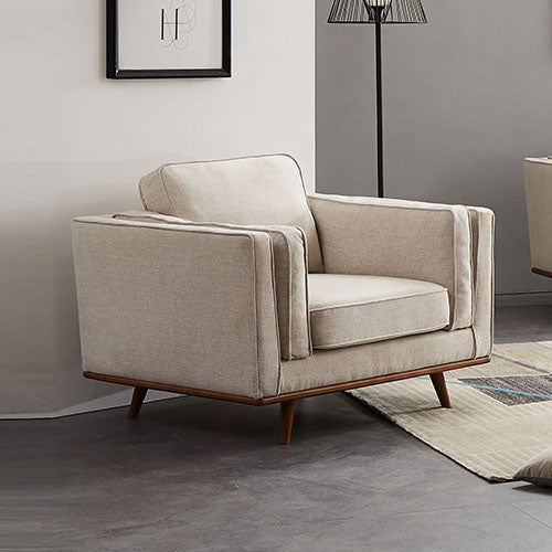 Single Seater Armchair Sofa Modern Lounge Accent Chair in Beige Fabric with Wooden Frame - Cosy Abode