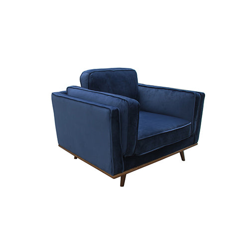 Single Seater Armchair Sofa Modern Lounge Accent Chair in Soft Blue Velvet with Wooden Frame - Cosy Abode