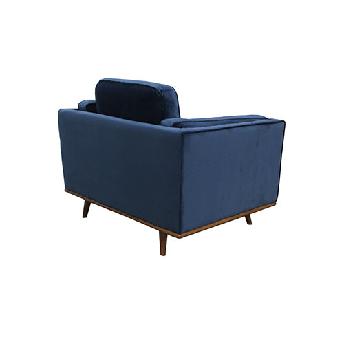 Single Seater Armchair Sofa Modern Lounge Accent Chair in Soft Blue Velvet with Wooden Frame - Cosy Abode