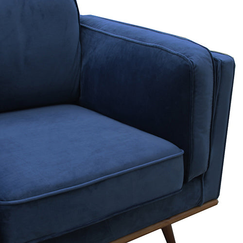 Single Seater Armchair Sofa Modern Lounge Accent Chair in Soft Blue Velvet with Wooden Frame - Cosy Abode