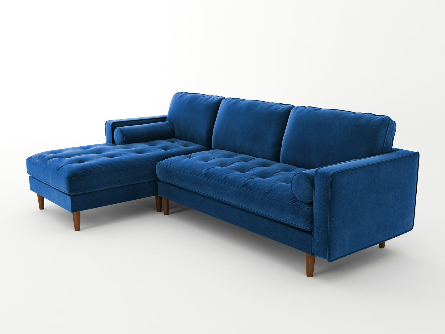 Velvet Upholstery 2 Seater Tufted Sofa Blue Color Lounge Set for Living Room Couch with Chaise - Cosy Abode