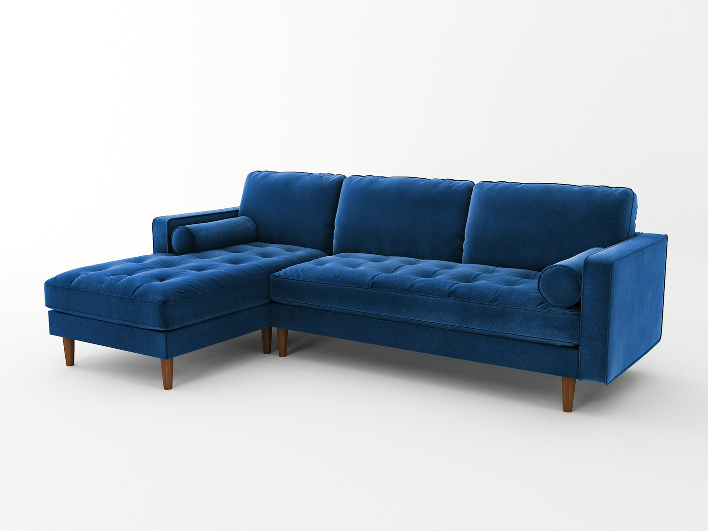 Velvet Upholstery 2 Seater Tufted Sofa Blue Color Lounge Set for Living Room Couch with Chaise - Cosy Abode