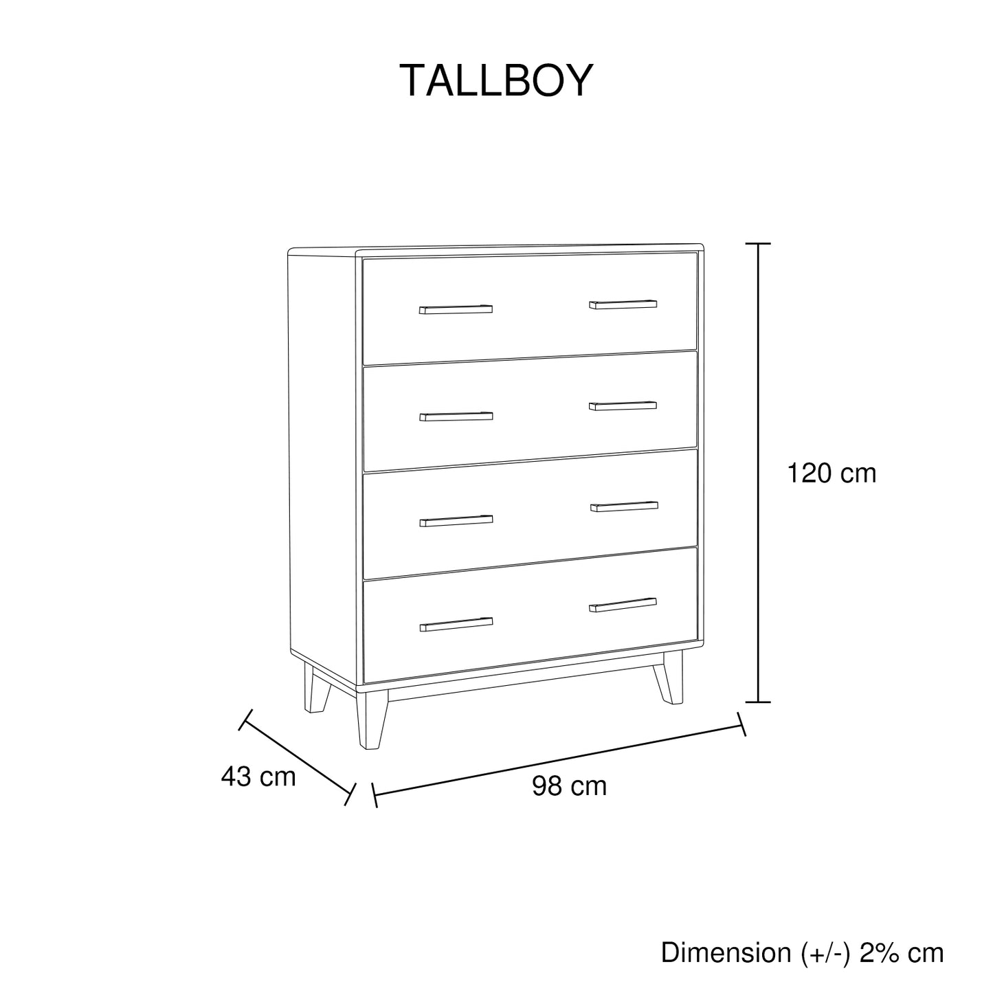 Tallboy with 4 Storage Drawers in Wooden Light Brown Colour - Cosy Abode