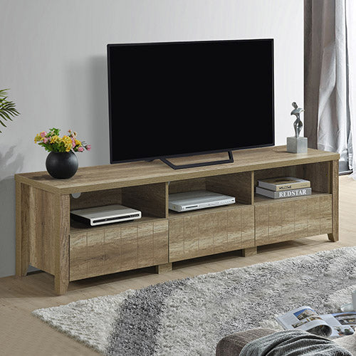 TV Cabinet 3 Storage Drawers with Shelf Natural Wood like MDF Entertainment Unit in Oak Colour - Cosy Abode