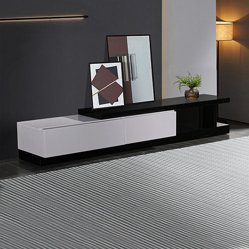 TV Cabinet with 2 Storage Drawers With High Glossy Assembled Entertainment Unit in Black & White colour - Cosy Abode