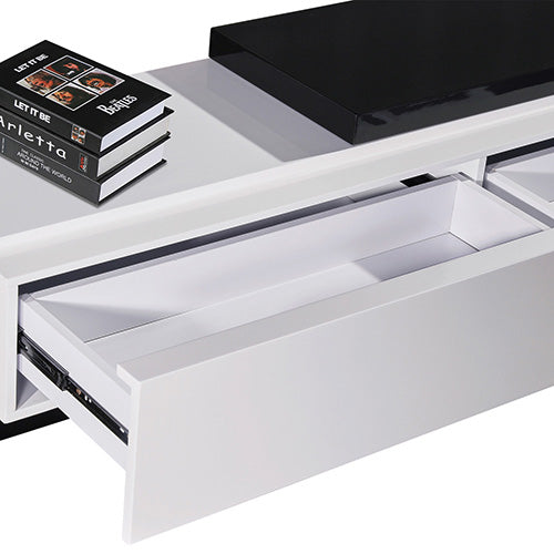 TV Cabinet with 2 Storage Drawers With High Glossy Assembled Entertainment Unit in Black & White colour - Cosy Abode