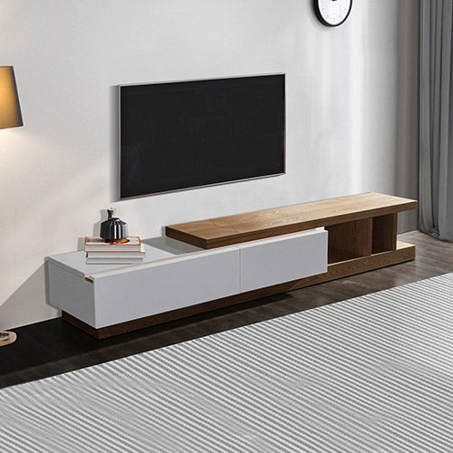 TV Cabinet with 2 Storage Drawers With High Glossy Assembled Entertainment Unit in White Ash colour - Cosy Abode