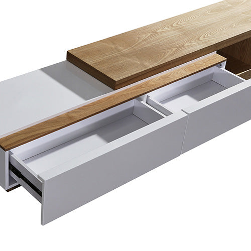 TV Cabinet with 2 Storage Drawers With High Glossy Assembled Entertainment Unit in White Ash colour - Cosy Abode