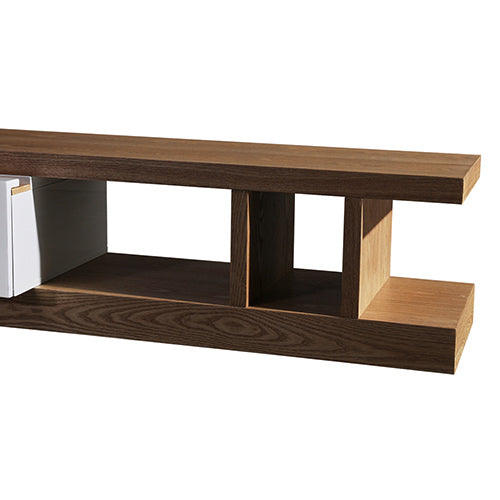 TV Cabinet with 2 Storage Drawers With High Glossy Assembled Entertainment Unit in White Ash colour - Cosy Abode