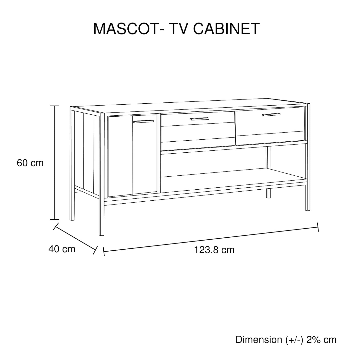 TV Cabinet with 2 Storage Drawers Cabinet Natural Wood Like Particle board Entertainment Unit in Oak colour - Cosy Abode