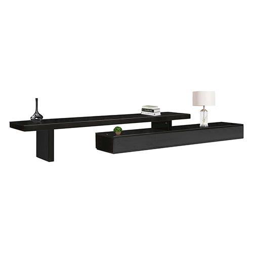 TV Cabinet with 3 Storage Drawers Extendable With Glossy MDF Entertainment Unit in Black Color - Cosy Abode