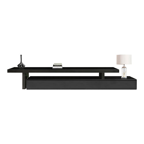 TV Cabinet with 3 Storage Drawers Extendable With Glossy MDF Entertainment Unit in Black Color - Cosy Abode