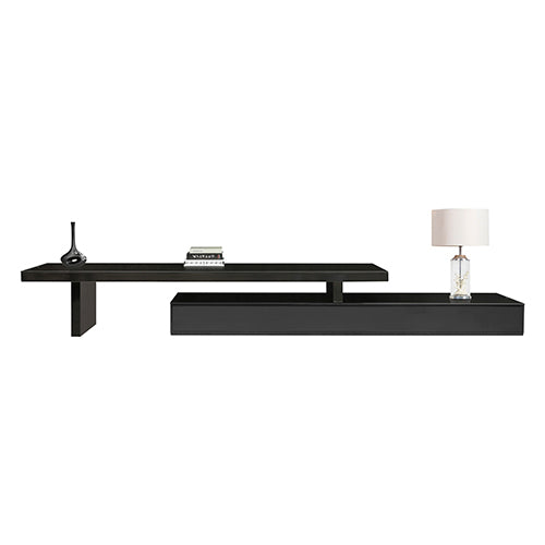 TV Cabinet with 3 Storage Drawers Extendable With Glossy MDF Entertainment Unit in Black Color - Cosy Abode