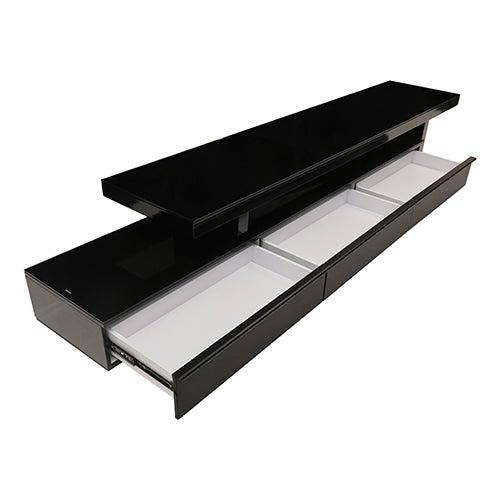 TV Cabinet with 3 Storage Drawers Extendable With Glossy MDF Entertainment Unit in Black Color - Cosy Abode
