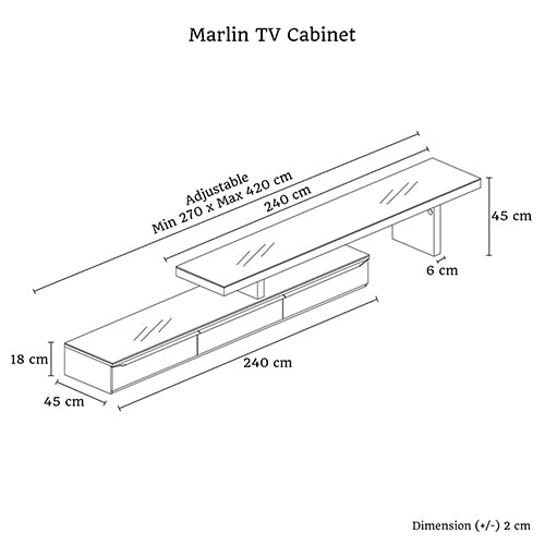 TV Cabinet with 3 Storage Drawers Extendable With Glossy MDF Entertainment Unit in Black Color - Cosy Abode