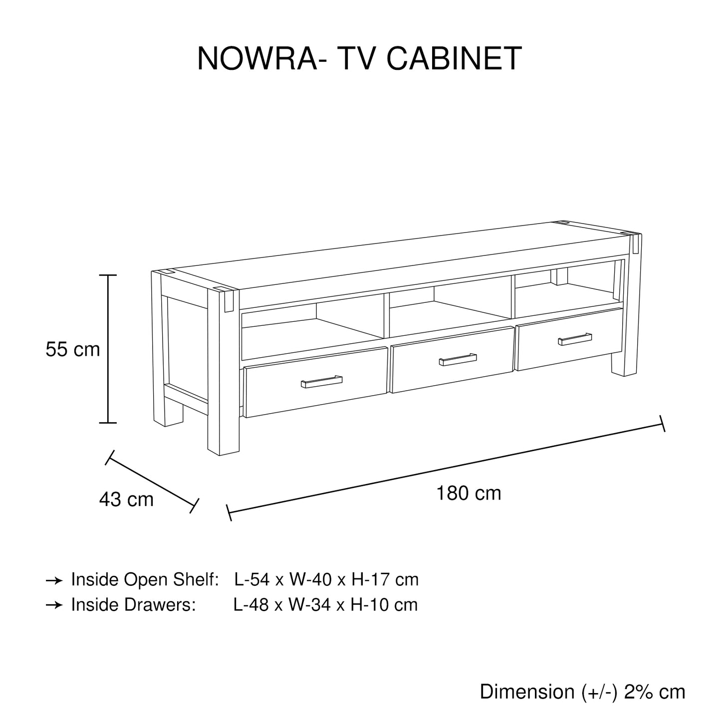 TV Cabinet with 3 Storage Drawers with Shelf Solid Acacia Wooden Frame Entertainment Unit in Chocolate Colour - Cosy Abode