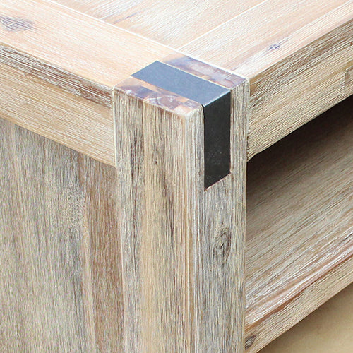 TV Cabinet with 3 Storage Drawers with Shelf Solid Acacia Wooden Frame Entertainment Unit in Oak Colour - Cosy Abode