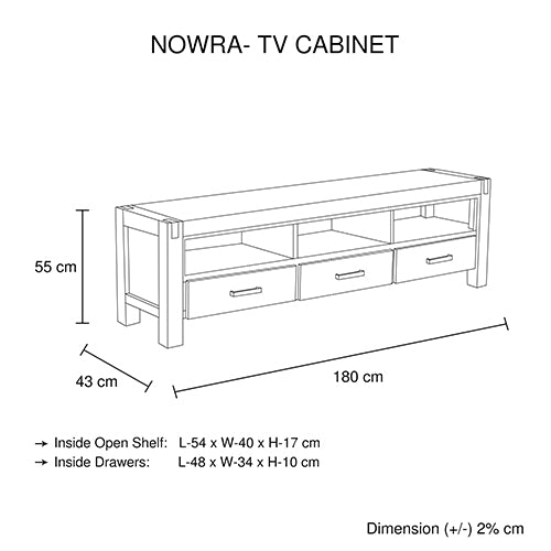 TV Cabinet with 3 Storage Drawers with Shelf Solid Acacia Wooden Frame Entertainment Unit in Oak Colour - Cosy Abode