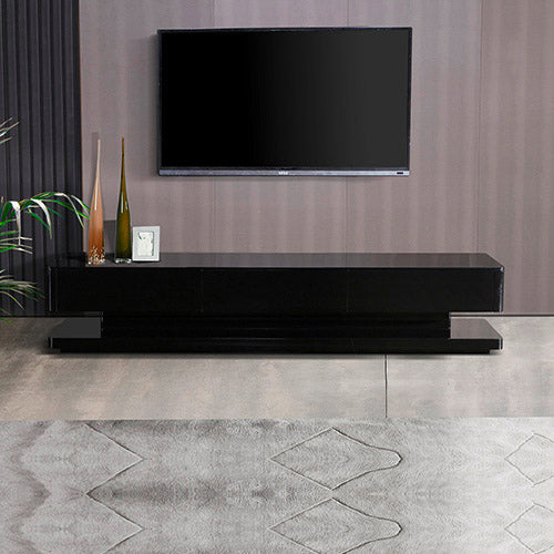 TV Cabinet with 3 Storage Drawers With High Glossy Assembled Entertainment Unit in Black colour - Cosy Abode