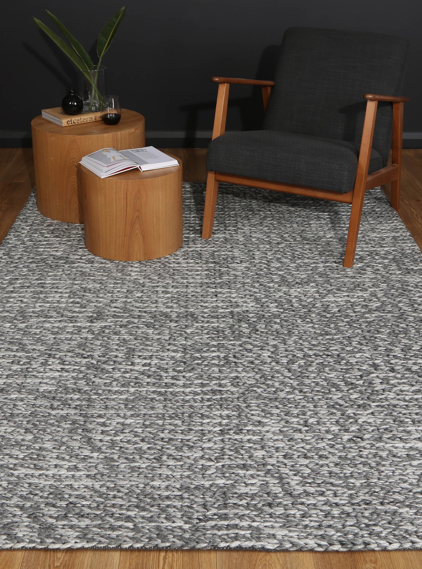 Harlow Cue Charcoal Wool Blend Rug 160x230 - Cosy Abode