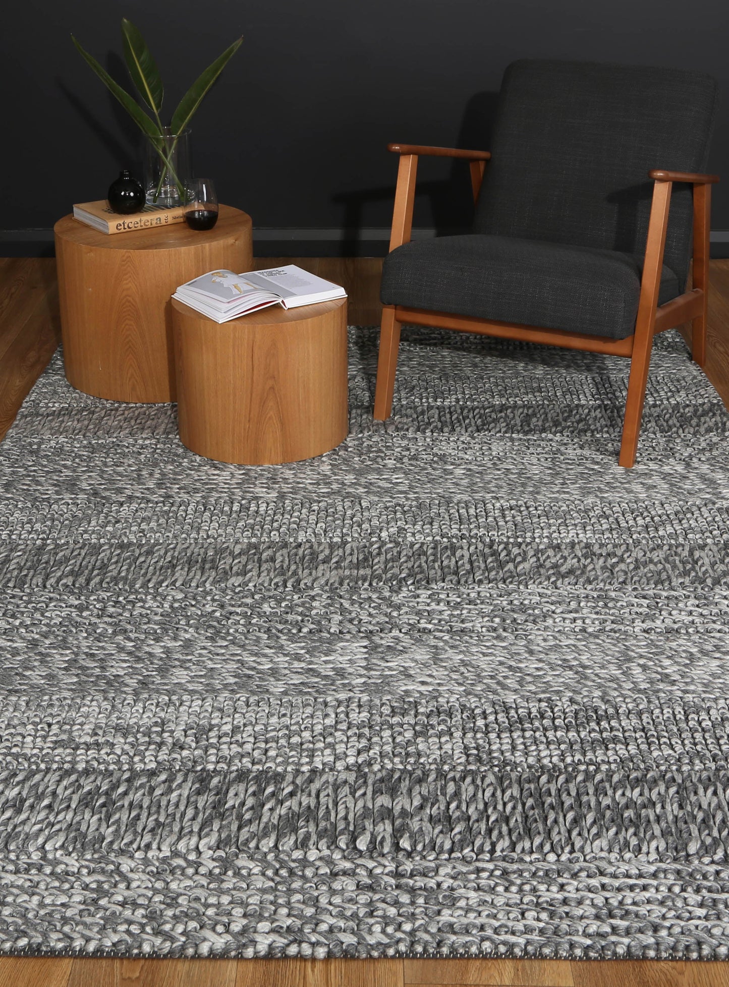 Harlow Grace Charcoal Wool Blend Rug 160x230 - Cosy Abode