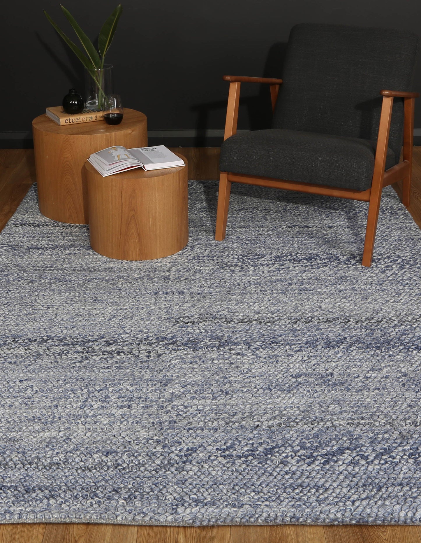 Harlow Loopy Blue Wool Blend Rug 160x230 - Cosy Abode