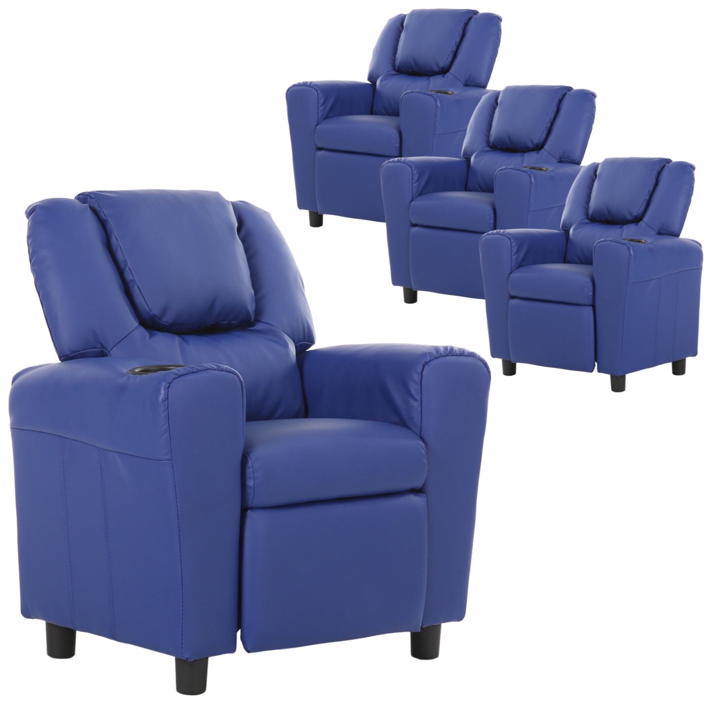 Set of 4 Oliver Kids Recliner Chair Sofa Children Lounge Couch PU Armchair Blue - Cosy Abode