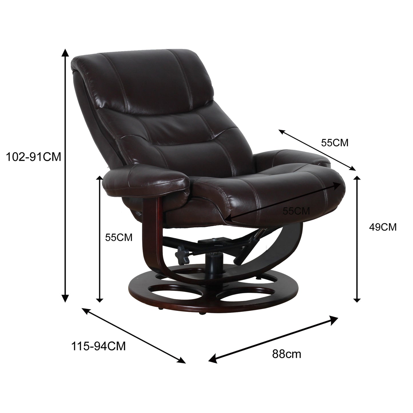 Julio Faux Leather Premium Reclining Lounge Arm Chair w/ Ottoman Swivel Sofa - Cosy Abode