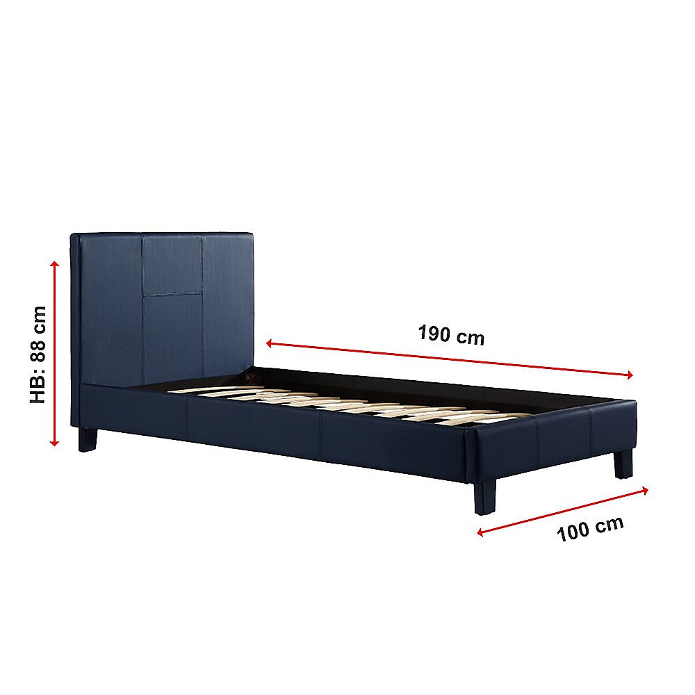 Single PU Leather Bed Frame Blue - Cosy Abode