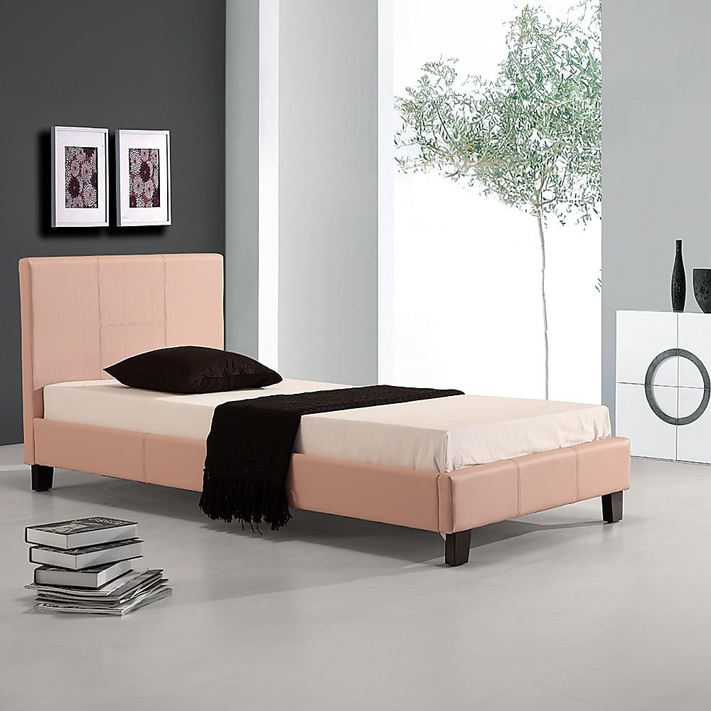 Single PU Leather Bed Frame Pink - Cosy Abode