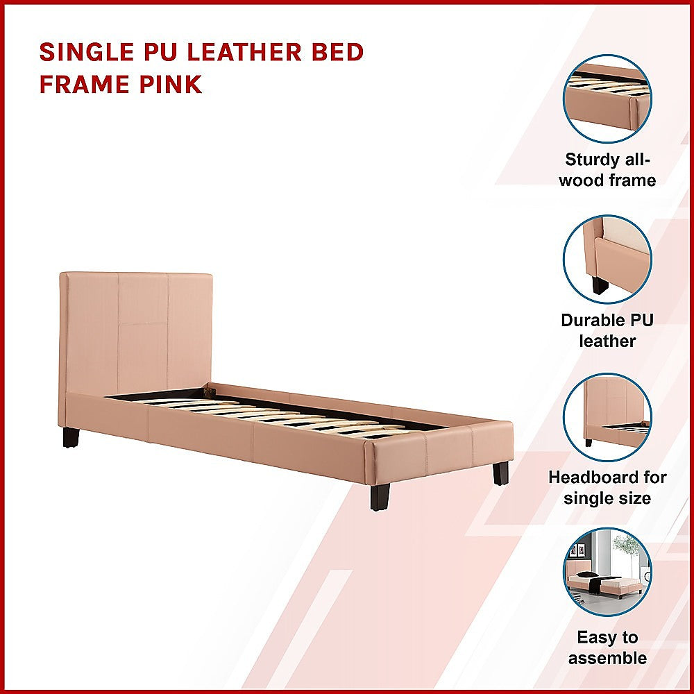 Single PU Leather Bed Frame Pink - Cosy Abode