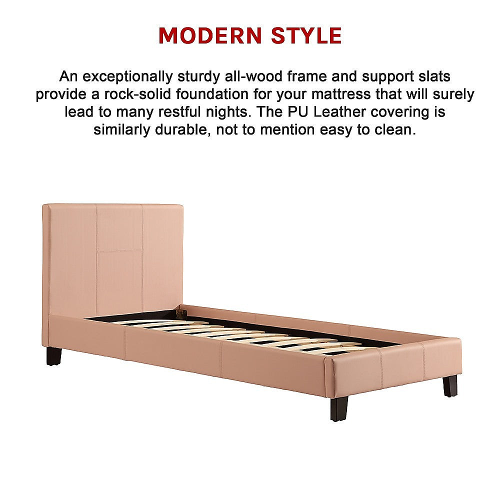 Single PU Leather Bed Frame Pink - Cosy Abode