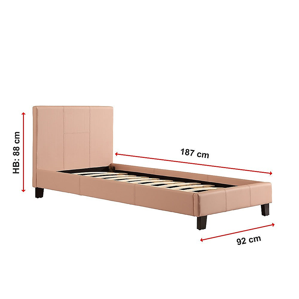 Single PU Leather Bed Frame Pink - Cosy Abode