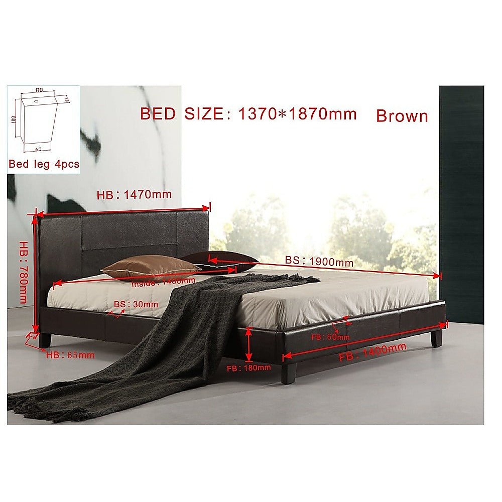Double PU Leather Bed Frame Brown - Cosy Abode