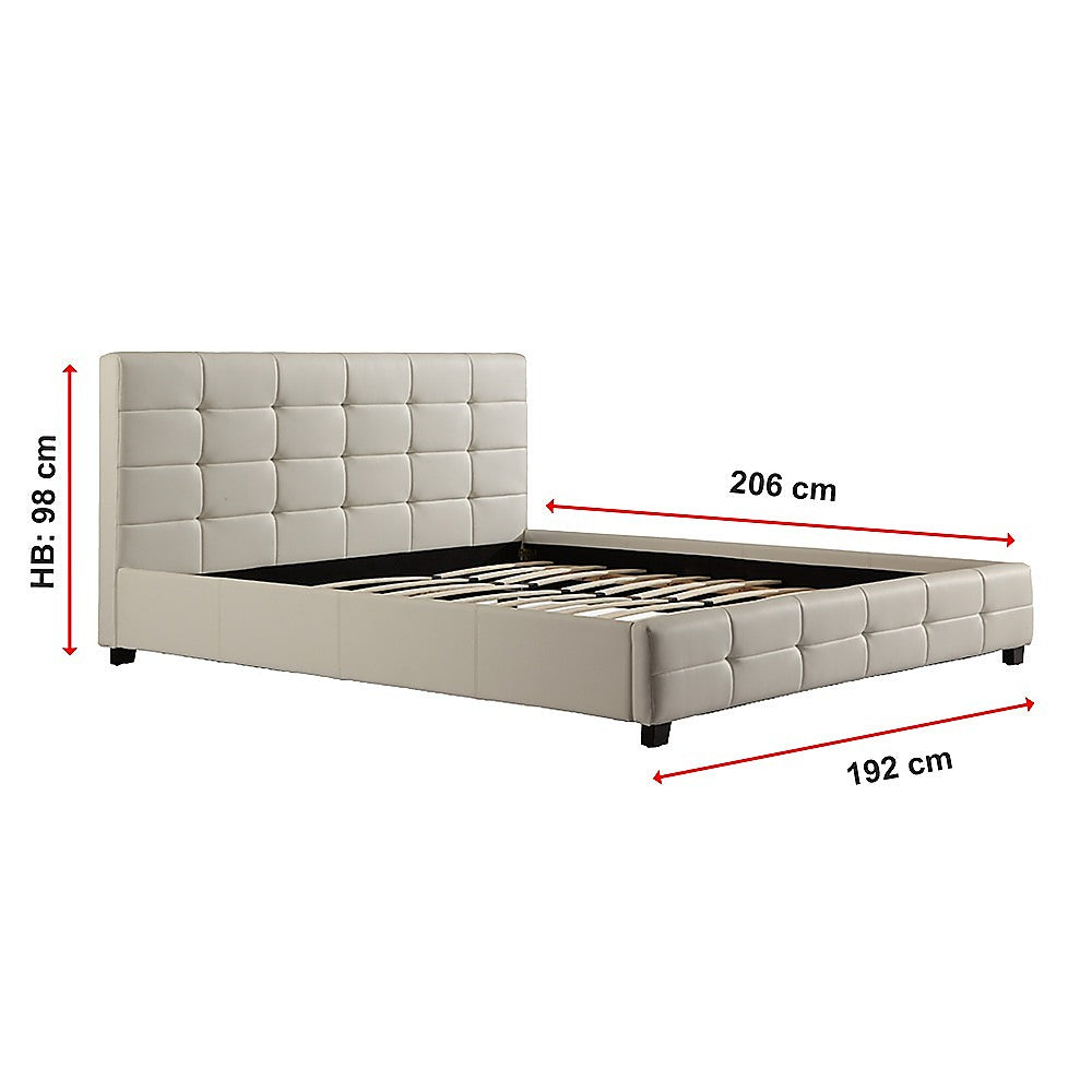 King PU Leather Deluxe Bed Frame White - Cosy Abode