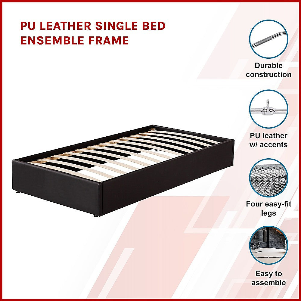 PU Leather Single Bed Ensemble Frame - Cosy Abode